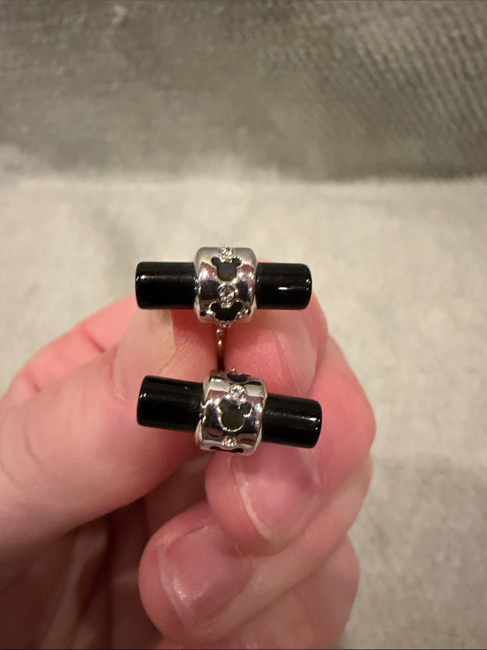 RARE Men's Onyx and Silver Mickey Mouse Tuxedo Cuff Links Crystal Accent